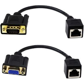 Halokny VGA to RJ45 Extender Over Ethernet Adapter Cable, VGA 15 Pin Male to CAT5 CAT6 RJ45 Female Network Cable Extender Connector Adapter 15CM/0.5Ft (2-Pack)