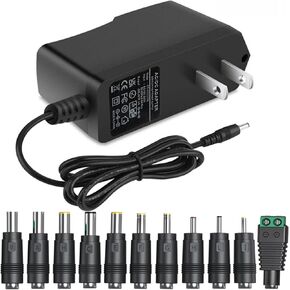 DC12V Power Supply 1A 12V AC Adapter with 11 Changeable DC Plug Tips AC100-240V to DC12V 1000mA 800mA 600mA 500mA 400mA 200mA 100mA Charger Replacement 6FT