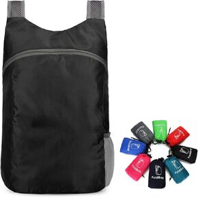 20L Lightweight Foldable Travel Backpack, Ultra-Thin Skin Packable Daypack, Portable Sports Backpack for Men Women (BLACK)