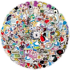 110Pcs Alice in Wonderland Stickers Cute Cartoon Waterproof Vinyl Decal for Waterproof Vinyl Cute Stickers for Water Bottles, Laptop, DIY Decoration,Scrapbook, Skateboard, Phone