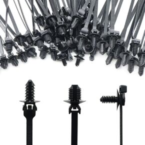 Assorted Push Mount Cable Zip Ties with Push Pin for Automotive Trailer Boat - Set of 60