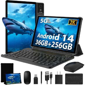 Tablet 2025 Android 14 with Keyboard, 10.4" 8 Core with 36GB+256GB+1TB Expand, 2K 2000 x 1200 LCD Screen, 2.0GHz CPU, 8000mAh, 8+13MP Dual Camera, 5G WiFi BT5 Android Tablet-Gray