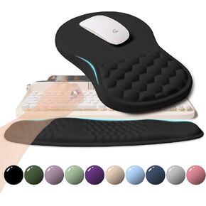 2-in-1 Ergonomic Set, Wave Rise Keyboard Wrist Rest and Massage Bulge Slope Mouse Pad Wrist Support, Cushion Memory Foam Integrated to Relieve Wrist Pain, Black