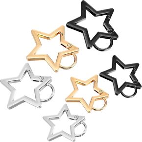 6 PCS Star Shaped Carabiner Clip, Small Fashion Cute Heart Carabiner Heavy Duty Spring Star Keychain Clips Snap Hook Holder for Camping Traveling Hiking with Keys Rings Accessories (3 Color)