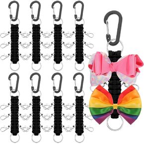 Berlune 10 Pcs Cheer Bow Holder for Backpack Paracord Keychain Cheer Bow Keychain for High School Cheerleading Teen Girls (Black)