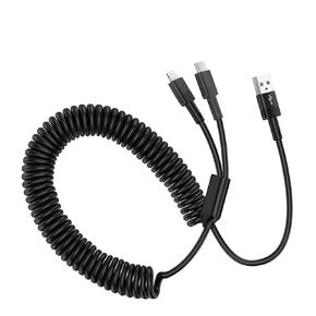 Coiled USB to USB C Cable 4FT for iPhone 16 Pro Max/16 Pro/16 Plus/16/15,2 in 1 Retractable iPhone Charger Cord Car Fast Charging Lightning Cable for iPhone 15 14 13 12 11,Samsung Galaxy S24,Pixel 9