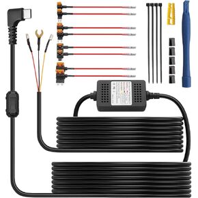 eSynic Universal 3 Wire 11.5ft/3.5M USB C Dash Cam Hardwire Kit Suitable for All Brand Dash Camera 12V-24V to 5V HardWire Fuse Kit for Dashcam Support Acc Mode & Low Voltage Protection with 8 Fuses
