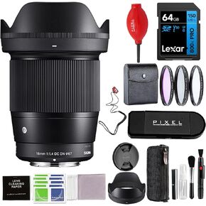 Sigma 16mm f/1.4 DC DN Contemporary Lens for RF Mount with Advanced Accessory and Travel Bundle (Sigma 4-Year USA Warranty) | Sigma 16mm f1.4 rf Mount