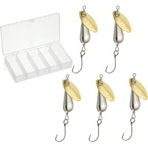PATIKIL Fishing Spinners 1/4 oz, 5 Pack Single Hook Trout Lures Teardrop Fishing Lures Inline Spinner with Tackle Boxes for Freshwater Saltwater Fishing, Silver Tone