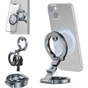 Dual Magnetic Phone Holder,Foldable Ring Phone Stand Mount with 1/4" Screw Hole for Tripod, Car,Gym,Travel,Compatiable with Magsafe iPhone 16 15 14 13 12 Pro Max Plus Series and Magsafe Case