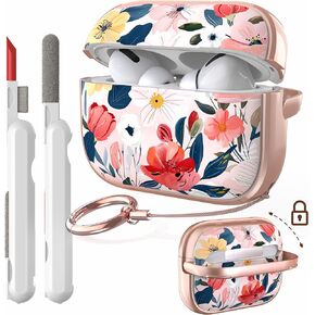 TATOFY for Airpods 4th Case with Lock Flowers AirPod 4 Hard Case Cover for Women Girls with Cleaner Kit (Pink, AirPods 4th)