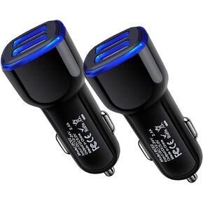 Android Phone Car Charger 12 Volt USB Outlet Adapter Adapter ، شاحن USB Dual 2.4A لسامسونج Galaxy A53 A13 A03S S22+ Ultra S21 S20 S10 S9 A32 A11 A12 ، iPhone 14/13/12 ، Moto ، LG