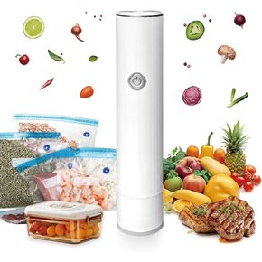 Handheld Vacuum Sealer – Press and Seal, Portable Vacuum Sealing Machine, Compact Food Preservation, Includes 5 Reusable Bags, Cordless Sealer with Rechargeable Battery, both for Home & Travel