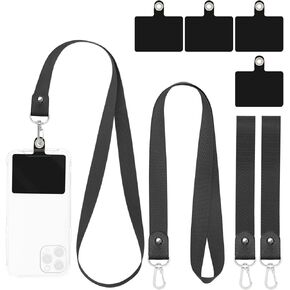 Phone Lanyard, 4 Pack Universal Nylon Cell Phone Lanyard Holder for Around the Neck for Women, Wrist Key Chain Lanyard Compatible with Most Smartphones (Black Black)