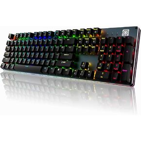 Gaming Keyboard LED Backlit Aluminum Base Mechanical Gaming Keyboard, 104 Keys Mechanical Keyboard, Fully Programmable Gaming Keyboard Full Size Keyboard for PS5 (Blue Switch)