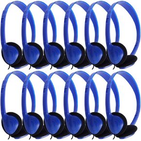 Kids Headphones Bulk 12 Pack for School Classroom Student,Wholeslae Wired Durable Earphones Class Set for Children Toddler Teens Boys Girls and Adult(FM101 Blue)