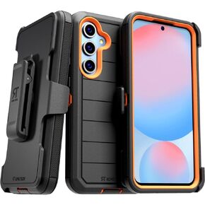 for Samsung Galaxy S24 FE Case with Belt Clip Holster & Kickstand, Screenless Protective Dual-Layer Shockproof Phone Case for Galaxy S24 FE - Black & Orange