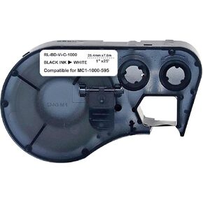 Compatible Label Tape Replacememt for MC1-1000-595-WT-BK Cartridge with Ribbon,High Adhesion Vinyl Label Tape Black on White Vinyl Film Compatible with Label Printers - 25' Length, 1" Width
