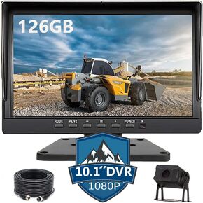 Skid Steer Screen 128GB Large Audio 1080P Image 10.36 Inch Monitor Backup Camera Built-in DVR Video for RV Truck Trailer Rear Front Wired System