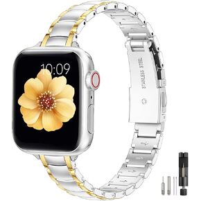 MioHHR Thin Metal Bands Compatible with Apple Watch Band 38mm 40mm 41mm 42mm(Series 10),Slim Stainless Steel Strap for Women iWatch Bands Series 9 8 7 6 5 4 SE 3 2 1,Silver