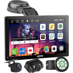 ATOTO P9 7inch QLED Android Digital Media Receivers, 4G+32G Portable Car Stereo with Wireless CarPlay & Android Auto, 4G LTE, Dual BT, GPS Tracking, HDMI Input and 1080P Front&Rear Cam,P907PR-S3