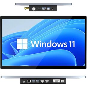 15.6 inch Industrial Embedded Panel PC, 10 Points Touchscreen Win 11 Computer with Celeron J4125 8GB RAM/128GB ROM, Dual HDMI 2.0 WiFi 5 Bluetooth 5.0 for Office/Automation/Kiosk/Bar/Warehouse