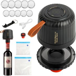 Auto Stop Mason Jar Vacuum Sealer Kit, Electric Canning Vacuum Sealer Equipment, Rechargeable Sealer Kit for Wide Mouths and Regular Mouths Mason Jars, Vacuum Sealer for Can, Dry Food Storage