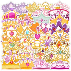 50Pcs Crown Stickers for Kids Water Bottle Laptop Princess Crown Dream Party Decoration Art Sticker Motorcycle Luggage Guitar Decal Skateboard Waterproof Vinyl Fairy Stickers for Teens Adults Crown
