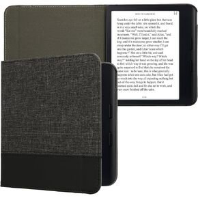 kwmobile Case Compatible with Kobo Libra Colour - PU Leather and Canvas e-Reader Cover - Anthracite/Black