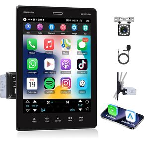 Car Stereo Single Din Touchscreen Apple Carplay, Rimoody 9.5 Inch Vertical Detachable Car Radio with Bluetooth FM Radio Mirror Link TF/USB/AUX Input Car Multimedia Player+ Backup Camera