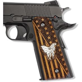 Mammoth 1911 Full Size Grips, Super Quality CNC/Handcrafted Hybrid American Flag and Eagle Gun Grips - Premium Pistol Grip for Colt Kimber Taurus Remington All Models, EAGLE, BROWN SILVER