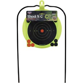 Birchwood Casey Ground Strike Hanging Plate Resealable Target Kit for Shooting - Durable Long-Lasting Highly Visible Yellow 8" Plate Self-Healing Target Rated for .22 Caliber & Up