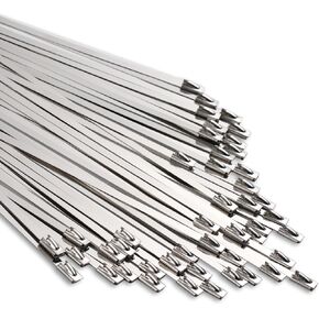 100pcs Metal Zip Ties Heavy Duty Zip Ties for Outdoor Use, Stainless Steel Long Zip Ties Multi-purpose Self-locking Cable Ties Suitable for In Machinery, Cables, Fence, Pipes, Vehicles, Exhaust Wrap