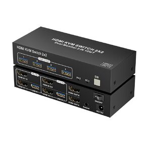 KVM Switch 2 Monitors 2 Computers HDMI USB3.0, 4K@60Hz KVM Switches for 2 Computers Sharing 2 Monitor Keyboard Mouse Printer/Scanner,with EDID/HDCP Adaptive, 2USB Cable and Desktop Controller