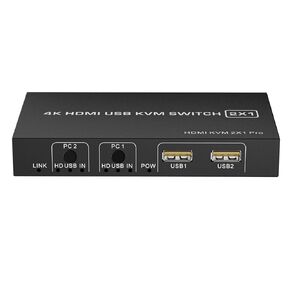 HDMI KVM Switch 1 Monitor 2 Computers 4K@60Hz,USB-B Dual Computers KVM Switch for 2 Computer Share 1 Monitor with 3 USB Ports Sharing Keyboard and Mouse, Printer/Scanner, Desktop Controller