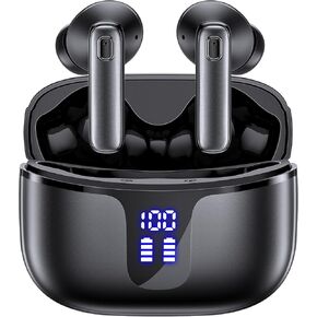 Wireless Earbuds Bluetooth 5.3 Headphones HiFi Stereo Deep Bass Ear Buds 68H Long Playtime Earphones with LED Display Charging Case IPX7 Waterproof for Phones Tablets Laptops Sports Black