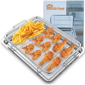 Air Fryer Basket for Oven, Extra Large 15.6" x 11.6" (Silver), Oven Air Fryer Basket and Tray Set, Stainless Steel Air Fryer Pan and Crisper Tray for Cooking, Baking, Dishwasher, and Broiling