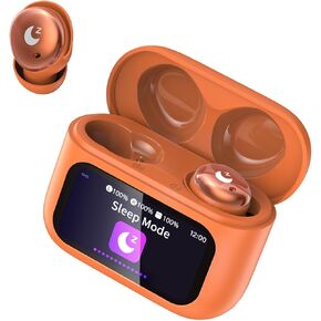 Sleep Earbuds Bluetooth 5.4 in Ear Smart Touch Screen Ear Buds, 48H Playtime Mini Sleep Headphones Small Design for Side Sleepers, Crystal-Clear Calls, 5 EQ Modes, IPX7 Waterproof Earphones Orange