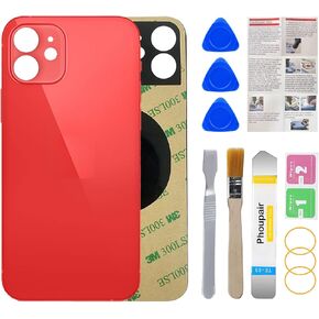 OEM Rear Back Glass Replacement for iPhone 12 6.1 Inches with Professional Repair Tool Kit (Red)