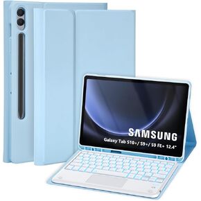 MMK for Samsung Galaxy Tab S10+/ S9+/ S9 FE+ 12.4 Inch Case with Keyboard, Keyboard Case for Samsung Galaxy Tab S10 Plus Case/ S9 Plus/ S9 FE Plus 5G 2024 2023 with S Pen Holder - Blue