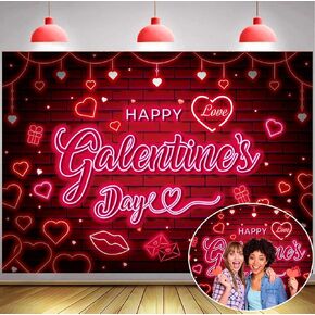 Happy Galentine's Day Banner Backdrop 7x5FT Red Pink Neon Galentines Day Party Decorations Galentine Girls Party Decor Background Happy Galentine's Day Party Decorations