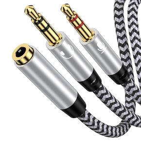 Headphone Splitter for Computer, 3.5mm Female to 2 Dual 3.5mm Male Mic Audio Y Splitter Cable Smartphone Microphone Stereo Jack Smartphone Earphones Port Gaming Cord Headset to PC Laptop Adapter