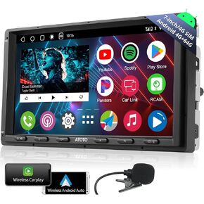 Double Din Carplay/Android Auto Car Stereo Wireless Wired, 4G+64G Android Car Radio 7 '', 4G LTE Nano Card Touchscreen Audio Receivers, MirrorLink Bluetooth Navigation Head Unit (Upgraded)