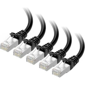 5-Pack Snagless Short Shielded Cat6A Ethernet Cable 5 ft (SSTP, SFTP Shielded Ethernet Cable, Shielded Cat6 Cable, Cat 6 Shielded Network Cable) in Black