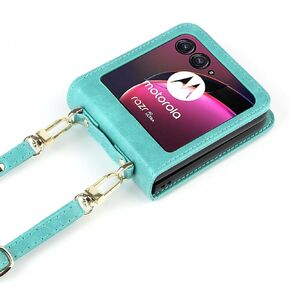 for Motorola Moto Razr+ 2023 Wallet Case with Card Holder, Moto Razr Plus 2023 Case, Crossbody Wallet Case, Crossbody Phone Case Cover, Hinge Protection, Detachable Lanyard Strap, Green