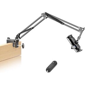 Metal Tablet Holder for Kindle Reading in Bed with Remote Page Turner, Easy Adjust Hands Free Lazy Arm Mount for Kindle Accessories, Gifts for Readers
