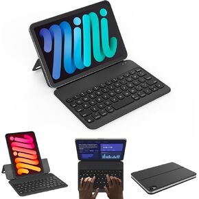 Keyboard Case for iPad Mini 7th (A17 Pro 2024) & Mini 6th Gen (2021) 8.3", Strong Magnetic, Ultra-Thin Folio, 180° Adjustable Portrait & Landscape Mode, LED Status Light, Black