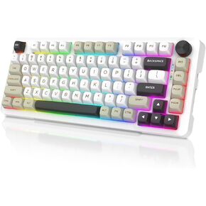 لوحة مفاتيح e-yooso Z82 اللاسلكي الميكانيكي ، 75 ٪ من طوقا الساخنة ، لوحة مفاتيح ألعاب RGB قابلة للتبديل ، 31- أوزان 81 مفاتيح مفاتيح ميكانيكية مضغوطة مع التحكم في المقبض المخصص ومنصات امتصاص الصوت ، PBT Keycaps