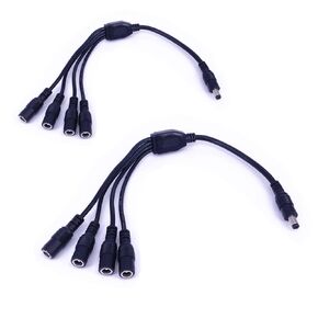 2 Pack Black 1 Male to 4 Female 5.5x2.1 Splitter CCTV DC Power Supply Splitter Cable