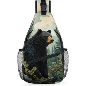 TropicalLife Black Bear Forest Animals Sling Backpack Women Men Crossbody Sling Bag Small Shoulder Chest Bag Daypack Fanny Pack for Travel Hiking Sport